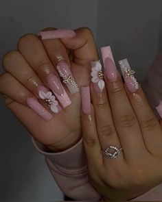 Sweet 16 Nails, Blush Pink Nails, Milky Nails, Girly Acrylic Nails, Acrylic Nails Coffin Pink, Long Square Acrylic Nails, Nail Swag