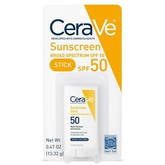 Cerave Sunscreen Stick - Spf 50 - 0.47oz : Target Bathroom List, Sunscreen Recommendations, Cerave Sunscreen, Mini Sunscreen, Travel Size Sunscreen, Camp Store, Good Sunscreen For Face, Skincare Sunscreen, Face Spf