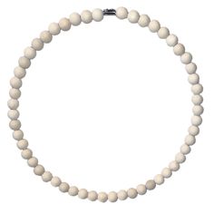 a white beaded necklace on a white background