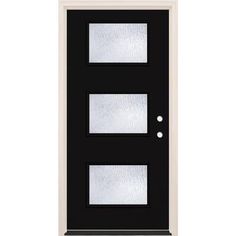 a black door with two glass panels