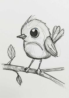 a drawing of a bird sitting on a branch