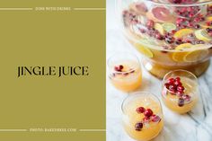 two glasses filled with orange juice and cranberries on top of a marble table