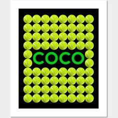 a poster with tennis balls arranged in the shape of a rectangle on a black background