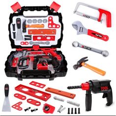 a tool kit with tools in it including hammers, wrenches and pliers