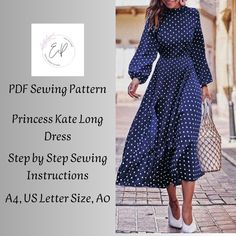 Link to my store: https://easypatternsstore.etsy.com Long Dress Sewing pattern, Woman PDF sewing printable pattern, Plus sizes patterns, Sewing Pattern, Long Princess Kate Dress pattern. WHAT YOU GET: Download includes the digital pattern files.  9 Sizes Included: XS-S-M-L-XL-2XL-3XL-4XL-5XL.   UK sizes: 8-10-12-14-26-18-20-22-24.  EU sizes: 36-38-40-42-44-46-48-50-52.  US sizes: 6-8-10-12-14-16-18-20-22.  Printing: Print out at 100% scale on your home printer.  Letter Sized Print. A4 Sized Print. A0 file. Fabric Consumation. The pattern is available immediately after completing the checkout on web site. TERMS OF USE: This item may not be redistributed or resold. You cannot share or sell sewing patterns, sewing instructions, or elements included. You may not resell the pattern or design in Long Dress Sewing, Long Dress Sewing Patterns, Structured Gown, Sewing To Sell, Plus Size Patterns, Kate Dress, Everyday Dress, Patterns Sewing, Womens Sewing Patterns