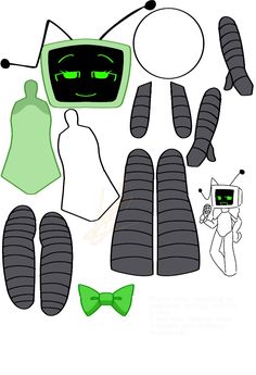 the paper doll is made to look like an old fashion tv set with green eyes