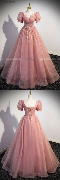 10% off now|Free shipping world-wide. Bling Ballgown Pink Tulle Long Prom Dress with Short Sleeves at GemGrace. Click to learn our pro custom-made service for wedding dress, formal dress. View #PromDresses for more ideas. Prom Dress With Butterflies, Ballgown Prom Dress, Dress With Butterflies, Birthday Gowns, Tulle Ballgown, Gorgeous Prom Dresses, Tulle Ball Gown