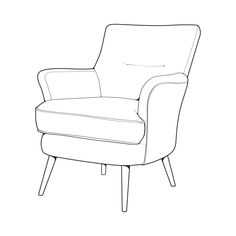 a line drawing of a chair with arms and legs, viewed from the front side