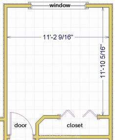 a floor plan with measurements for the bathroom and bedroom area, including an adjacent closet