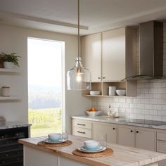 the kitchen is clean and ready to be used for dinner or desserts on the table