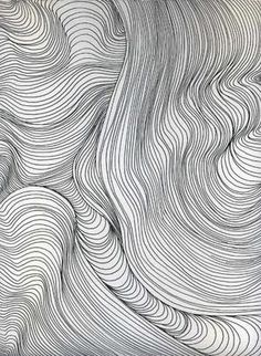 an abstract drawing with wavy lines in black and white