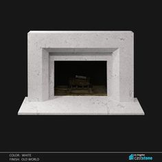 a white fireplace with a black background