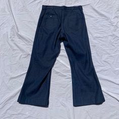 Measurements: Waist - 36 inches around Hip 7 inches down - 41 inches around Hip 9 inches down - 42 inches around Rise - 12 1/2 inches Inseam to cuff - 27 1/2 inches Total Length - 40 inches Details: Appears to be unused Denim Amazing Condition! (Sold As Is) Retro Denim Bottoms For Workwear, Retro Denim Workwear Bottoms, Retro Mid-rise Bottoms For Workwear, Retro Mid-rise Workwear Pants, Retro Mid-rise Pants For Work, Retro Dark Wash Bottoms For Workwear, Retro Dark Wash Bottoms For Work, Vintage Cropped Leg Bottoms For Fall, Vintage Denim Blue Bottoms For Work