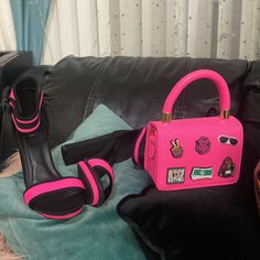 2 Pc Set Shoes & Purse! Can Provide An Outfit If Needed! Trendy Pink High Heels, Trendy Pink Heels For Night Out, Shoes Cute, Cute Heels, Shoes Women Heels, Shoes Heels, Black Pink, Purse, Women Shoes