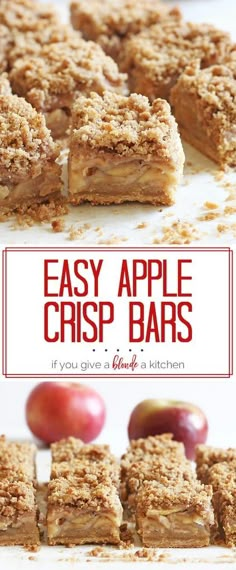 apple crisp bars stacked on top of each other with the words easy apple crisp bars above them