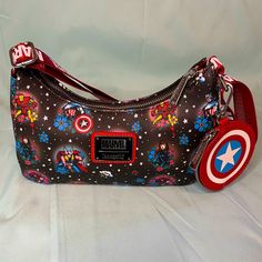 the purse is decorated with captain america symbols