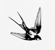 a black and white drawing of a bird flying