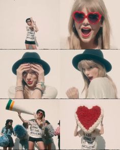 the collage shows taylor swift, taylor davidson and taylor's heart - shaped sunglasses