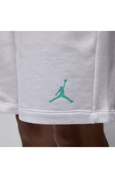 A scripted logo inspired by MJ's baseball career scores points on one leg of sweat shorts made with soft cotton in a relaxed, comfortable fit. 6 1/2" inseam; 23" leg opening; 13 1/2" front rise; 17 1/2" back rise (size Medium) Elastic/drawstring waist Front slant pockets; back patch pocket 80% cotton, 20% polyester Machine wash, tumble dry Imported White Sports Bottoms With Logo Print, Casual Athletic Shorts For Sports Events, Casual Green Athletic Shorts For Sports Season, Casual Green Athletic Shorts For Sports Events, Casual Green Athletic Shorts For Sports, Cotton Shorts For Sports Events, Casual Shorts For Sports Events, Comfortable White Cotton Athletic Shorts, Collegiate Cotton Athletic Shorts