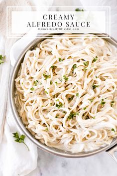 creamy alfredo sauce in a bowl with parsley on top