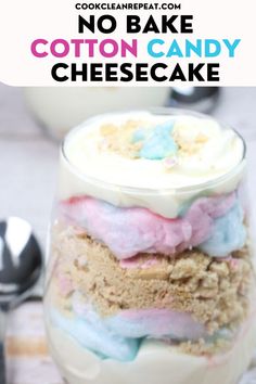 cotton candy cheesecake in a glass jar Cotton Candy Recipes, Cotton Candy Cheesecake, Candy Cheesecake, Frosted Animal Cookies, Cotton Candy Recipe, Candy Cookies Recipes, Make Cheesecake, Cotton Candy Cookies, Cheesecake In A Jar