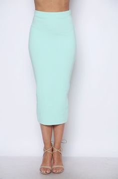 Pull- on ribbed tubed maxi skirt features elastic waist, unlined, fresh, loose fit, light weight. Beautiful coloring. Available in Mint & Pink Midi Pencil Skirt, High Waisted Skirt, Maxi Skirt, Pencil Skirt, Elastic Waist, Loose Fitting, Perfect Fit, Pencil, Mint