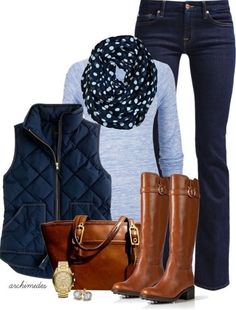 Vest And Stylish Riding Boots Riding Boot Outfits, Outfits Polyvore, Mode Casual, Winter Mode, 가을 패션, Casual Fall Outfits, Fashion Mode, Polyvore Outfits, Boots Outfit