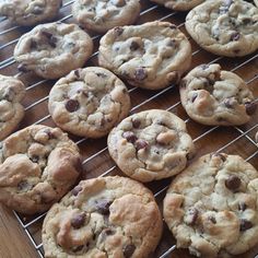 chocolate chip cookies cooling on a wire rack