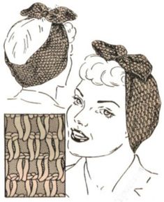 an old fashion drawing of two women with hair in buns and one wearing a knitted hat