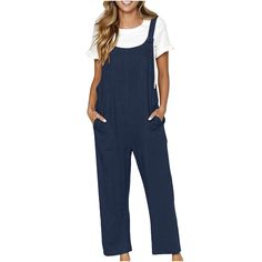 PRICES MAY VARY. 🌸[Fabric] Our women’s dungarees are made of high quality light material. Soft and skin-friendly, light and breathable, comfortable, quick-drying,, sweat-absorbent, hard-wearing, elastic and not easily wrinkled, we use multiple stitching at the joints of the trouser fabric, which is not prone to cracks and provides you with great freedom and comfort. 🌸[Occasion] Womens jumpsuits for women is suitable for teens,ladies,women home wear casual daily wear summer beach,vacation,holiday,honeymoon,party,or would work as maternity wear in summer, spring or fall.Perfect Match with T-Shirts,Tops, Blouse and Sneakers. 👓[MATCH] Plain loose baggy trouser playsuits is easy to match with tops, which will make you more fashionable & younger. Well made rompers jumpsuits overalls outfits c Ladies Dungarees, Tennis Dress Outfit, Dungaree For Women, Overalls Outfits, Overalls Plus Size, Rompers Dressy, Dungaree Dress, Overall Jumpsuit, Linen Jumpsuit