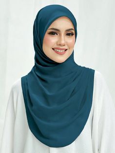 Cadet Blue Casual Collar  Chiffon Plain Regular,Scarf,Skinny Scarf,Hijab Embellished   Women Accessories Elegant Blue Headscarf, Blue Headscarf, Blue Casual One-size Headwrap, Amira Hijab, Plain Hijab Scarfs, Chiffon Hijab Scarfs, Hijab Colors, Scarf Hijab, Ladies Head Scarf