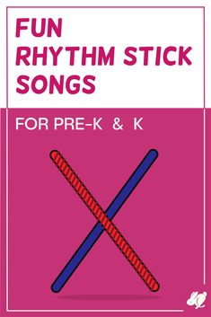 A pink rectangle with two rhythms sticks crossing and making an "x." Music Class Games Kindergarten, Early Childhood Music Activities, Music Activity For Kindergarten, Weblos Activities Projects, Early Childhood Music Education, Music In Kindergarten, Rhythm Stick Songs For Preschool, Preschool Program Songs, Songs To Sing In Rounds