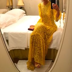 Size S/M, Costume Made, Elegant, Yellow, Long. Winter Dress, Wedding Inspo, Maxi Dress, Womens Dresses, Yellow, Dresses, Women Shopping, Color