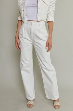 A classic white pant style you'll be sure to love. The Tanya is a high waisted pant with a wide leg fit. Fully lined with pockets and a hook and bar closure. Total length: 43.38", Waist: 27.25", Inseam: 31"- Shell: 100% Cotton- Lining: 80% Polyester 20% Cotton This style is fitting true to size. Maddison is wearing an XS XS fits sizes 0 - 2. S fits sizes 4 - 6. M fits sizes 6 - 8. L fits size 10 - 12. Please note all online inventory reflects in store inventory. High Waisted Wide Leg Jeans, White Pant, High Waisted Wide Leg Pants, Pant Style, White Pants, Classic White, High Waisted Pants, Wide Leg Jeans, Fashion Pants