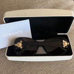 Brown/Tortoise Original Case Unopened Cleaning Cloth Authenticity Cards Designer Tortoiseshell Sunglasses For Formal Occasions, Elegant Brown Sunglasses For Formal Occasions, Luxury Brown Sunglasses For Evening, Versace Glasses, Versace Fashion, Vintage Versace, Versace Accessories, Tortoise Shell Sunglasses, Versace Sunglasses