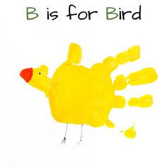 a child's handprint with the words b is for bird