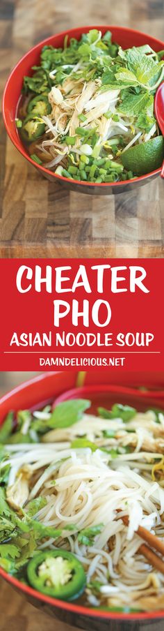 Cheater Pho (Asian Noodle Soup) - ​With this simplified version, you can have homemade pho on your table in 30 min or less. It doesn't get any easier! Soup Recipes Asian, Easy Pho, Asian Noodle Soup, Homemade Pho, Asian Veggies, Soup Asian, Asian Soup Noodle, Shrimp Balls, Pho Soup