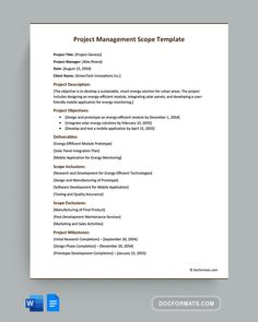 the project management scope template is shown