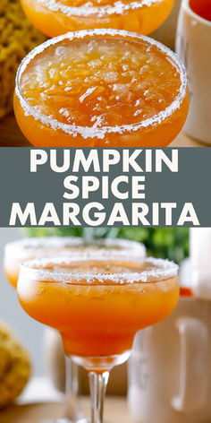 pumpkin spice margarita cocktail with sugar on the rim