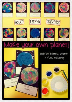 an art project for kids to make their own planet with coffee filters, water and food coloring