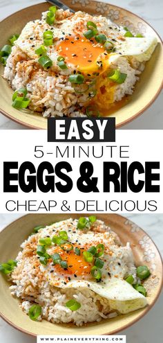 Eggs & Rice Cheap Easy Meal Lunch Ideas With Rice Simple, Rice And Egg Breakfast, Omelette Rice Recipe, Egg And Rice Recipes Breakfast, Leftover Rice Breakfast Recipes, Rice And Egg Bowl, Rice For Breakfast Recipes, Recipes For Leftover Rice, What To Make With Leftover Rice