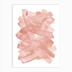 an abstract painting in pink and white with some lines on the bottom of it art print