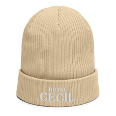 This organic ribbed beanie is stylish, practical, and eco-friendly, making it an absolute must-have for your hat selection. Thanks to its breathable lightweight fabric, you can wear it both indoors and outdoors. Find The Entire Hotel Cecil Collection ===> HERE! • 100% organic cotton • Breathable lightweight fabric • Double layer knit • Cuffed beanie • 8.26″ (21 cm) in length • Head circumference: 15″ (38 cm) when relaxed and up to 19.6″ (50 cm) when stretched Ships Separately! New Girl Quotes, Contact Print, Organic Logo, Cotton Beanie, Cuffed Beanie, Urban Street Style, Knit Cap, Happy Cat, Soft Yarn