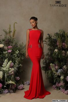 Tarik Ediz (R2G): 53055 Tarik Ediz Dresses, Fire Color, Henna Night, Tarik Ediz, Sheath Gown, Full Length Gowns, Dress Appropriately, Evening Dresses For Weddings, Jewel Neckline