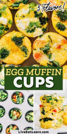 Photo of the egg muffin cups made with different customisable ingredients. The text reads 3 flavors Veggie Egg Muffins, Muffin Cups Recipes, Healthy Vegetarian Breakfast, Egg Muffin Cups, Veggie Breakfast, Egg Muffin, Getting Bored