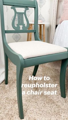 a chair with the words how to reupholster a chair seat on it