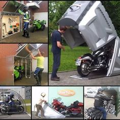 a collage of photos showing different types of motorcycles and people working on their bikes