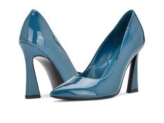 Nine West Trendz 3 - Women's Shoes : Bright Teal : With a tall spool heel and pointed-toe silhouette, the Nine West Trendz 3 is a uniquely stylish pump perfect for anywhere form the office to the nightclub. Slip-on heel design. Manmade upper, lining and insole. Durable manmade outsole. Imported. Measurements: Heel Height: 4 in Weight: 9 oz Product measurements were taken using size 9, width M. Please note that measurements may vary by size. Weight of footwear is based on a single item, not a pai Chic Party Pumps With Deep Heel Cup, Office Pumps With 4-inch High Heel, High Heel Pumps With Reinforced Heel For Parties, Party Pumps With Reinforced Heel And Pointed Toe, Pointed Toe Pump With Sculpted Heel For Party, Trendy 4-inch Heel Court Shoes For Office, Party Pumps With 4-inch Heel And Pointed Toe, Party Pumps With Padded Heel And Almond Toe, Almond Toe Pump With Branded Heel For Parties