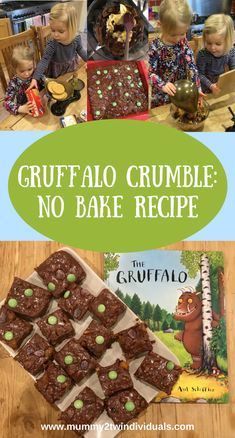 a collage of pictures with the words gruffato crumble no bake recipe