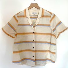 Total 70s Vibe. Brand New With Tags. Runs Small Which Is Why I’m Selling. Kept For A While Thinking I’d Lose Weight And Make It Work But It’s More Of An Xs Fit And I’m A Size M In Madewell Now. Super Cute. Casual Cream Top With Camp Collar, Casual Cream Collared Camp Shirt, Retro Collared Shirt For Day Out, Vintage Cream Tops For Day Out, Beige Retro Summer Tops, Retro Beige Summer Tops, Retro Button-up Shirt For Day Out, Retro Cotton Shirt For Day Out, Retro Collared Top For Vacation